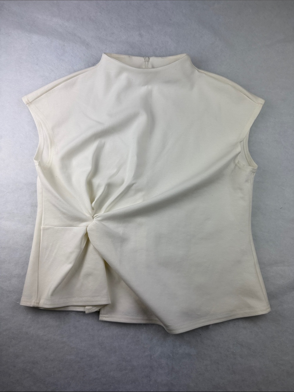 Modern Works Sleeveless Twist-Front Mock Neck Top - Cream XL